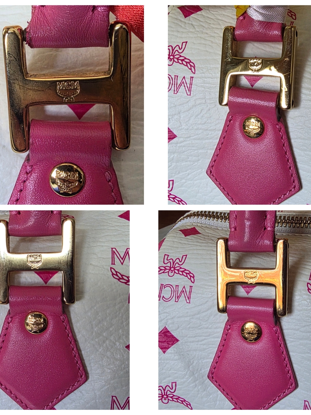 MCM Princess Lion White Satchel with Pink Handles & Trim W/ Gold Hardware - Picture 9 of 14
